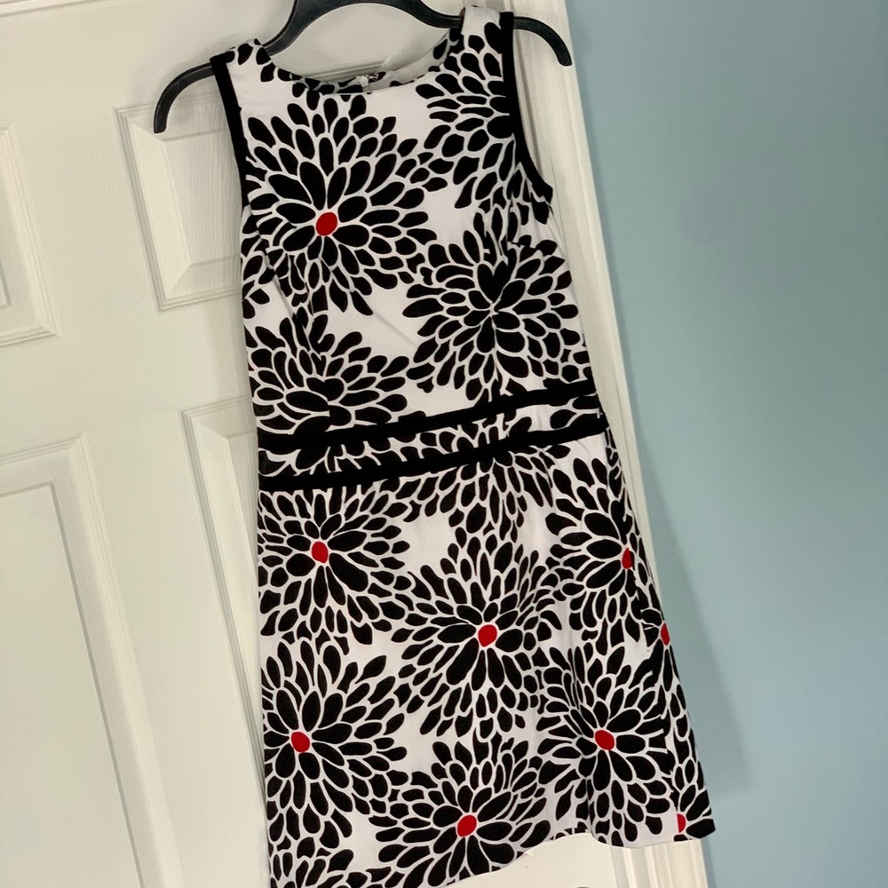 Talbots Monochrome Floral Mini Dress with Red Accents